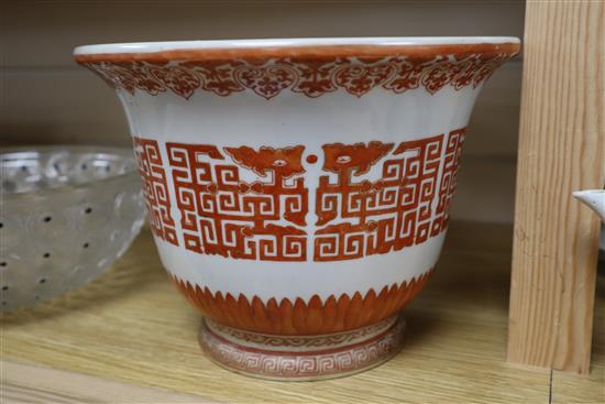 A Chinese rouge-de-fer jardiniere, Qianlong mark but 19th century diameter 25.5cm